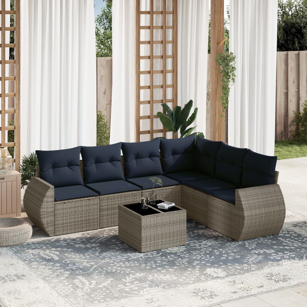 Conjunto de sofá de jardim com 7 peças e almofadas em rattan sintético cinza