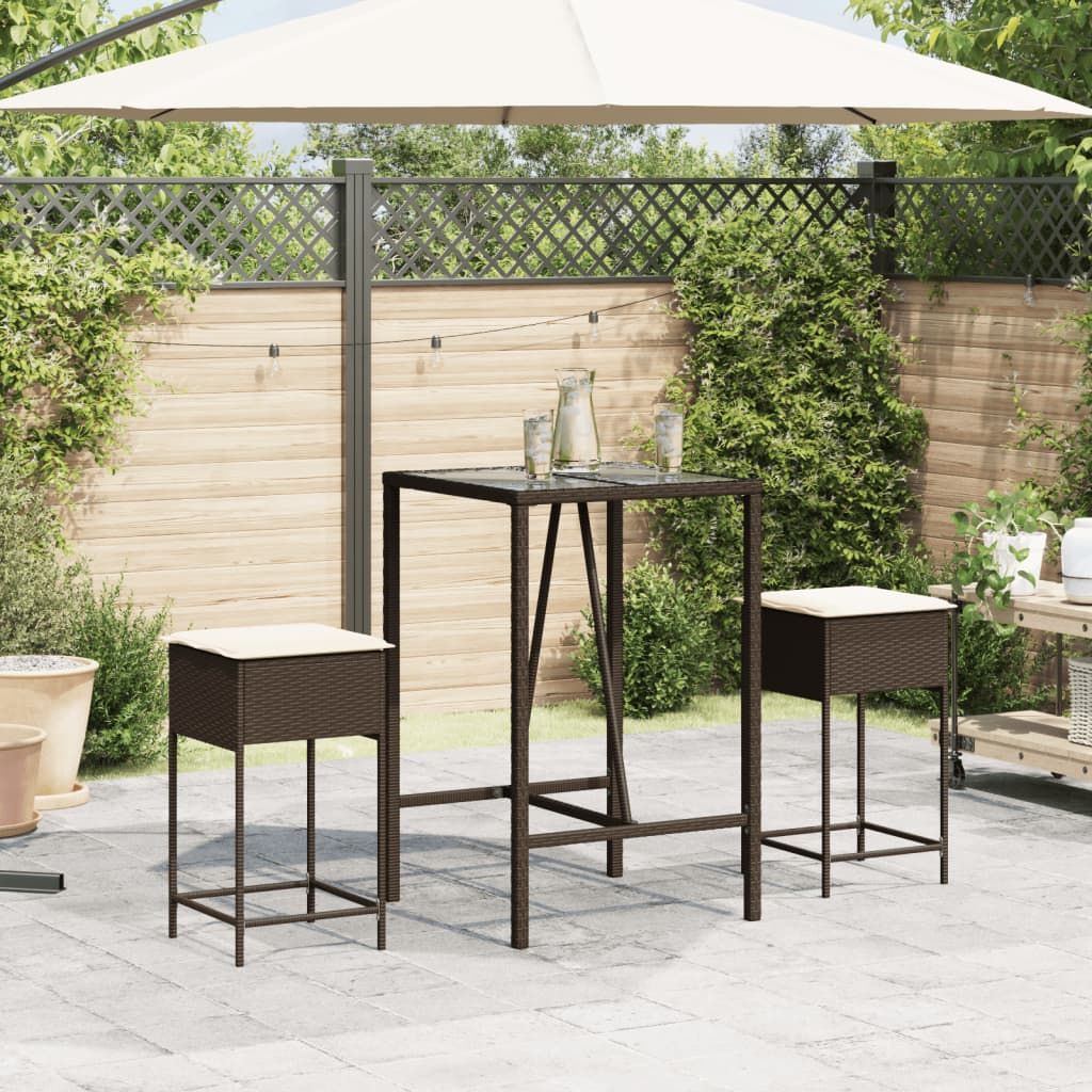 Bancos de bar para jardim com almofadões 2 pcs vime PE castanho