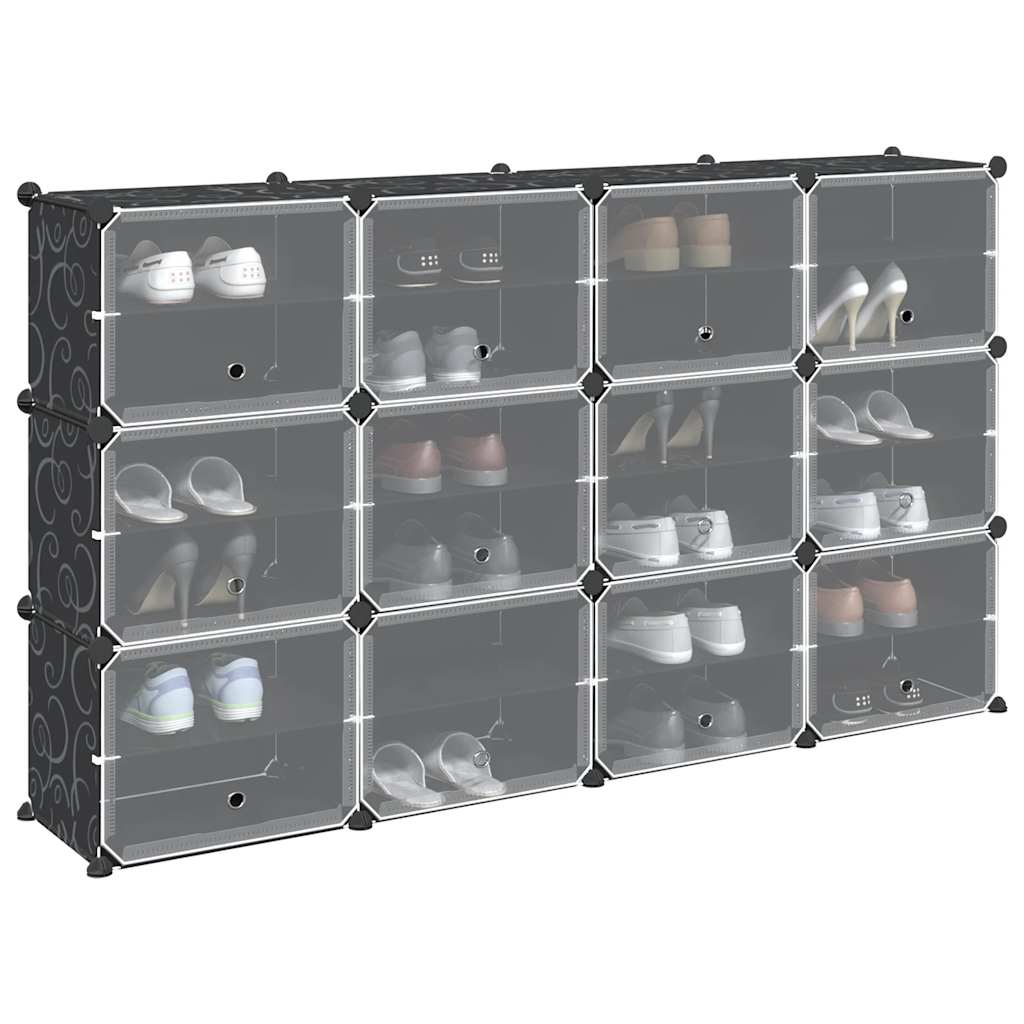 Organizador de arrumação com 12 cubos e portas PP preto