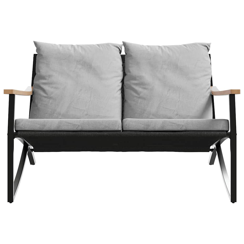 3 Pcs conjunto mobiliário de varanda com almofadões aço preto
