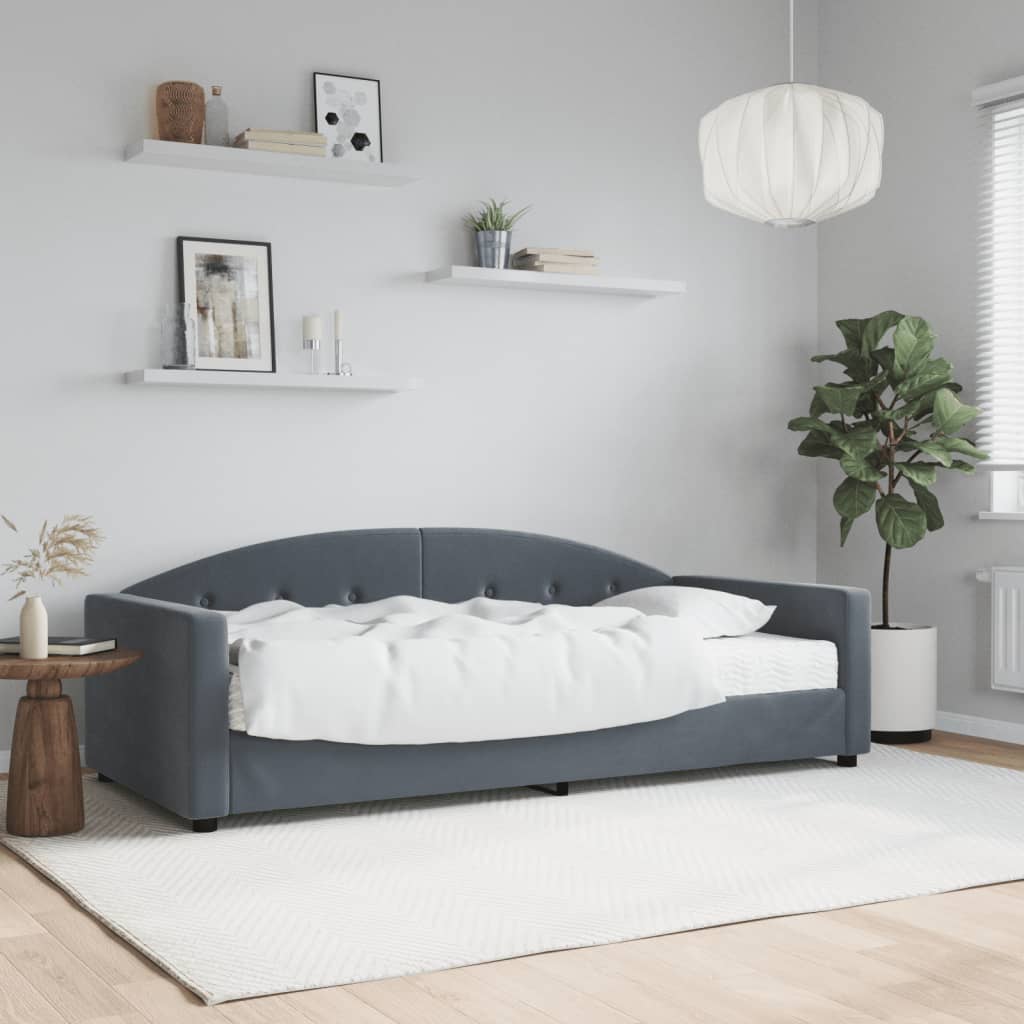 Sofá-cama com colchão 90x200 cm veludo cinzento-escuro
