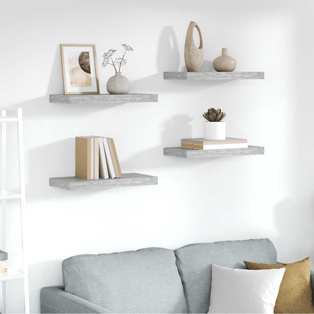 Prateleiras de parede 4 pcs 50x23,5x3,8 cm MDF cinzento-cimento