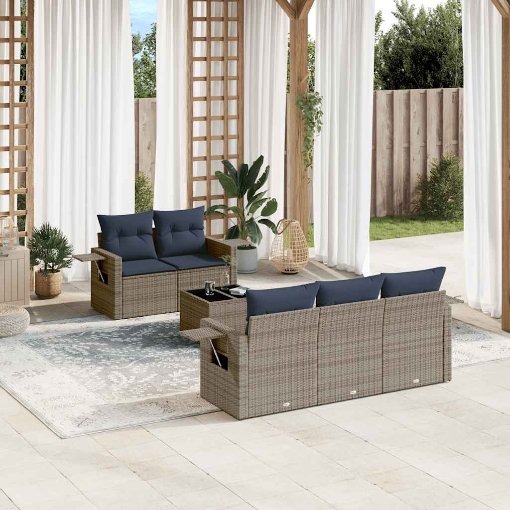 Conjunto de sofá de jardim com 6 peças e almofadas em rattan sintético cinza