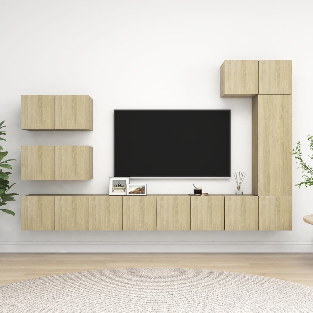 8 Pcs conjunto móveis de TV derivados madeira carvalho sonoma