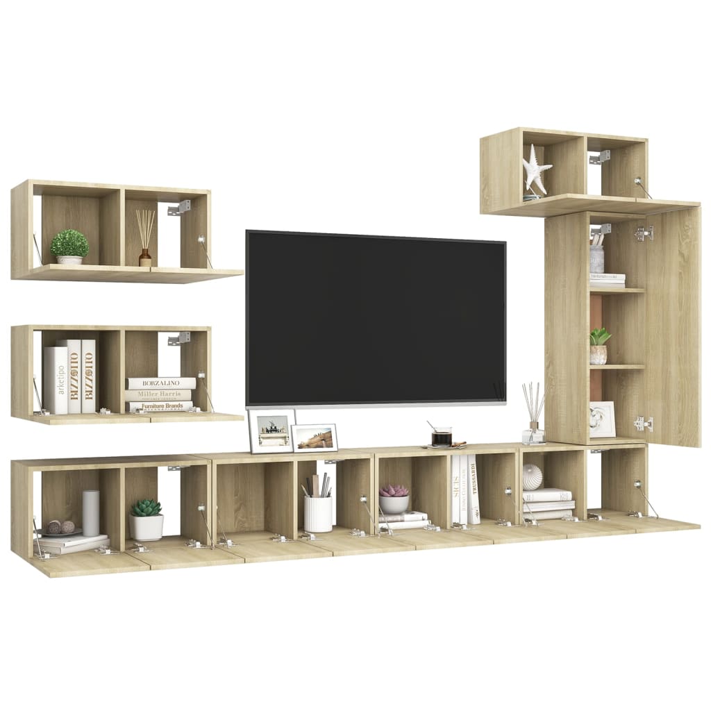 8 Pcs conjunto móveis de TV derivados madeira carvalho sonoma