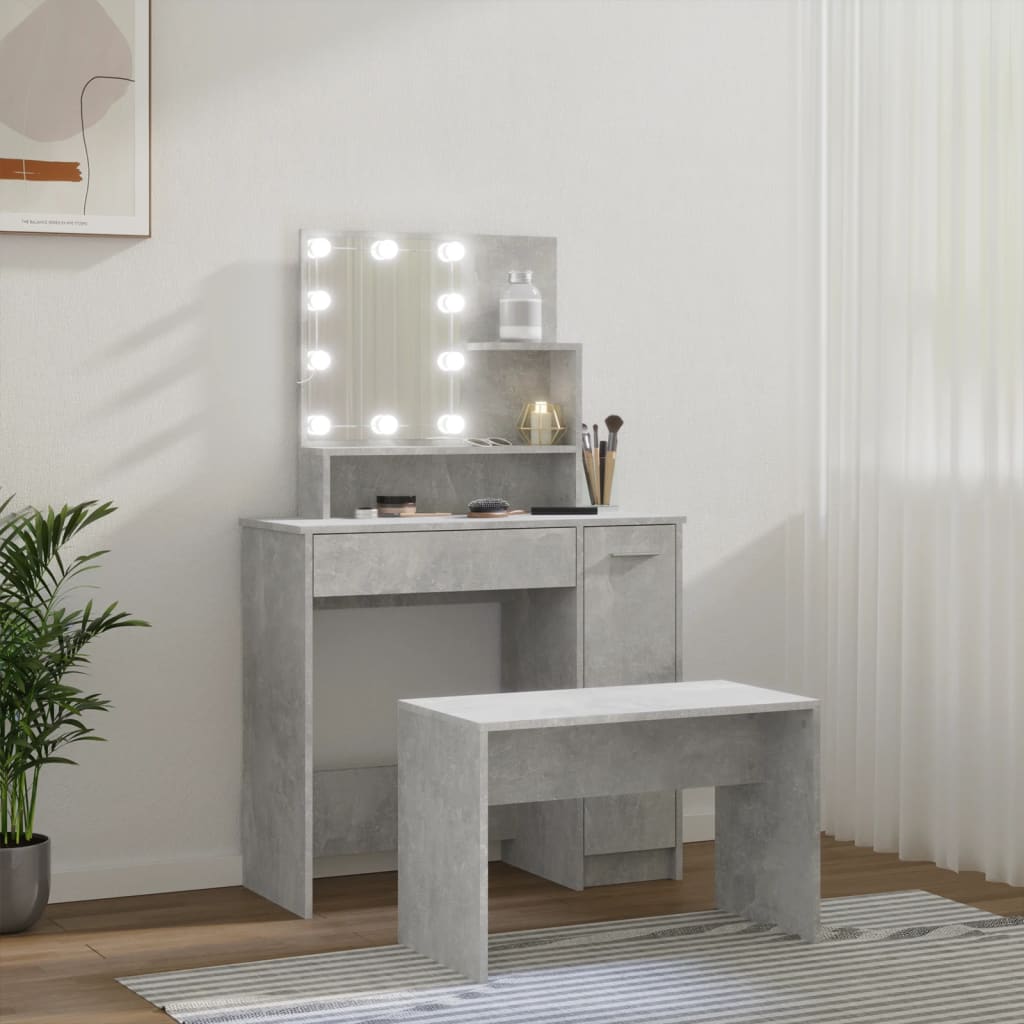 Conjunto toucador c/ leds madeira processada cinza cimento