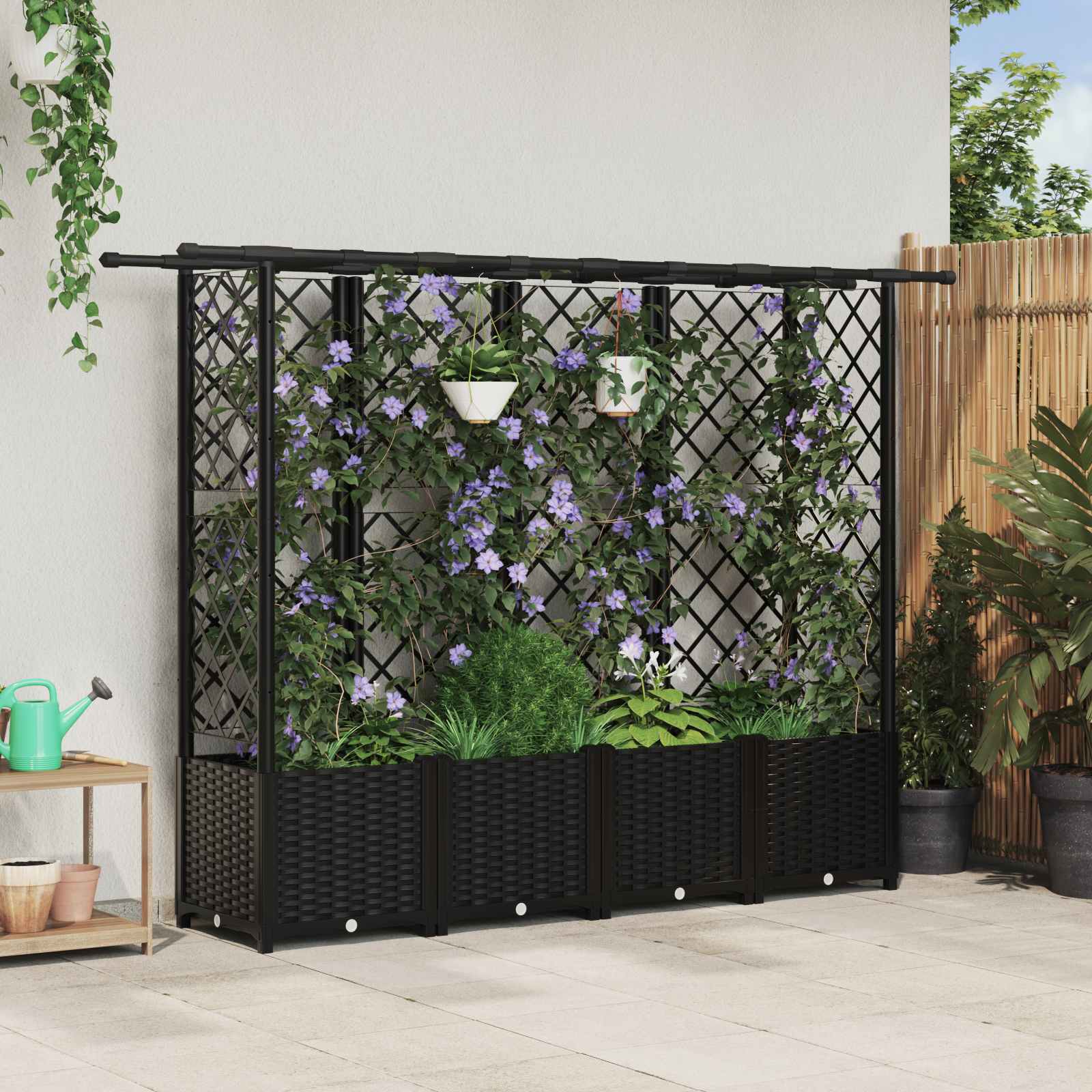 Cama elevada com treliça e telhado preto 202 x 40 x 136 cm PP