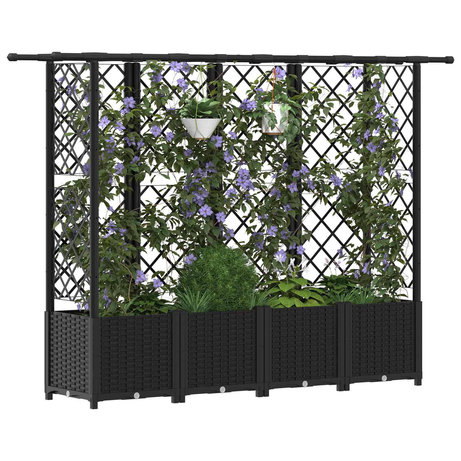 Cama elevada com treliça e telhado preto 202 x 40 x 136 cm PP