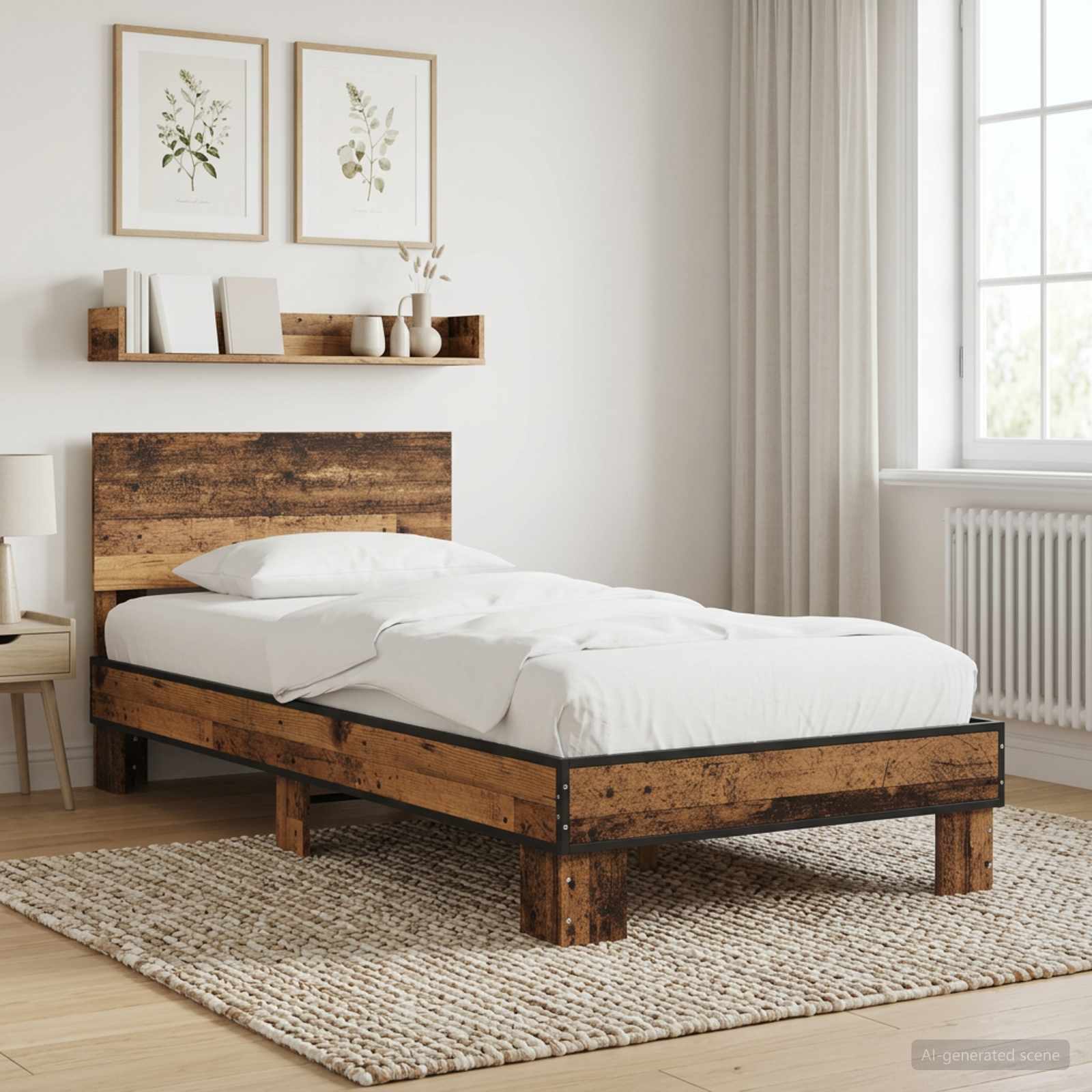 Estrutura de cama com cabeceira madeira antiga 80 x 200 cm
