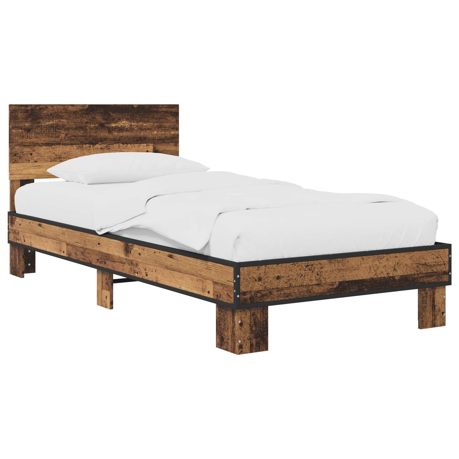 Estrutura de cama com cabeceira madeira antiga 80 x 200 cm