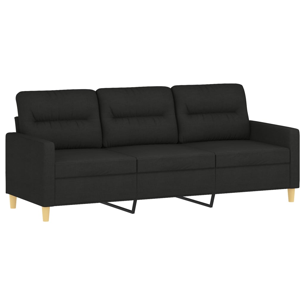 3 Pcs conjunto de sofás com almofadas tecido preto