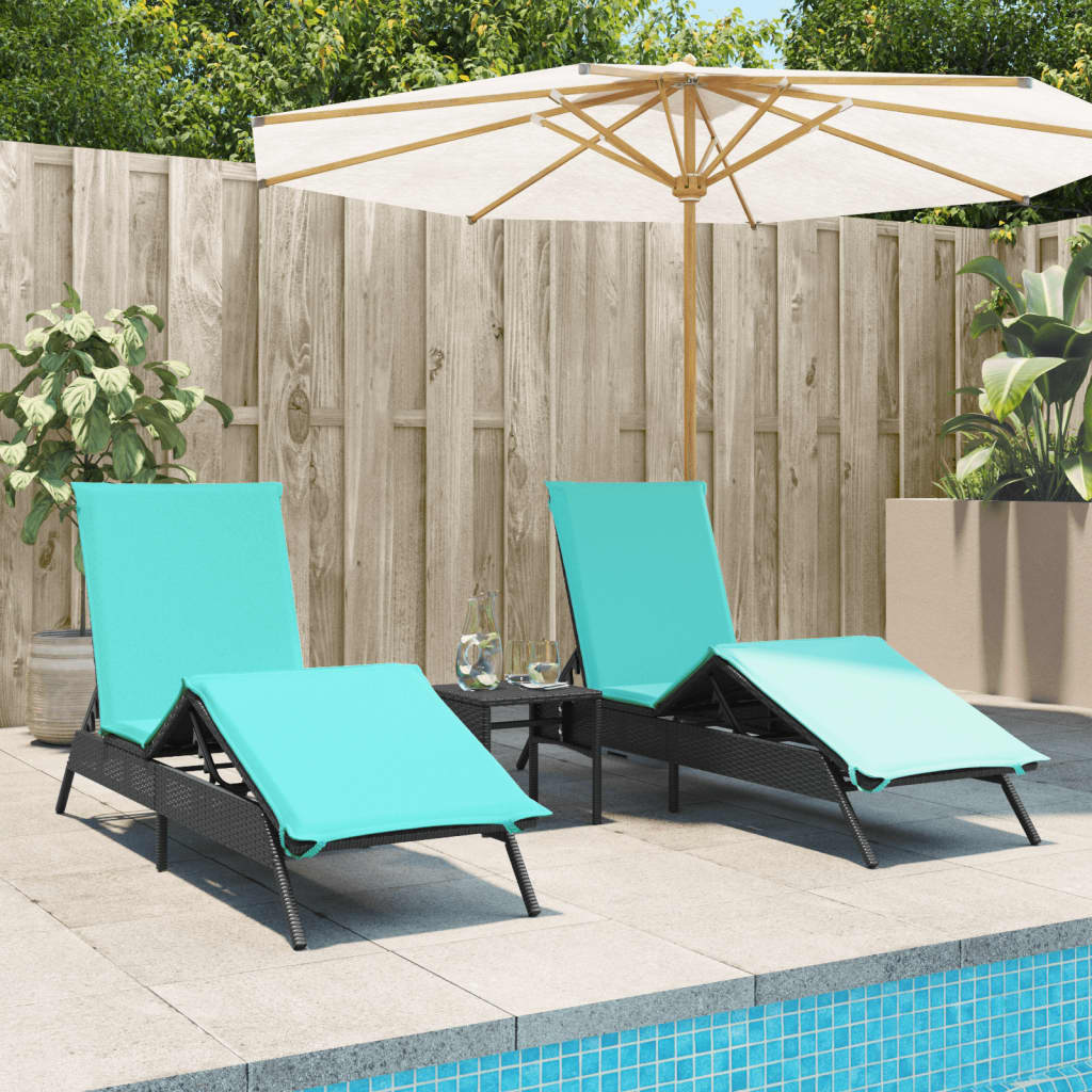 Espreguiçadeiras com mesa 2 pcs vime PE preto