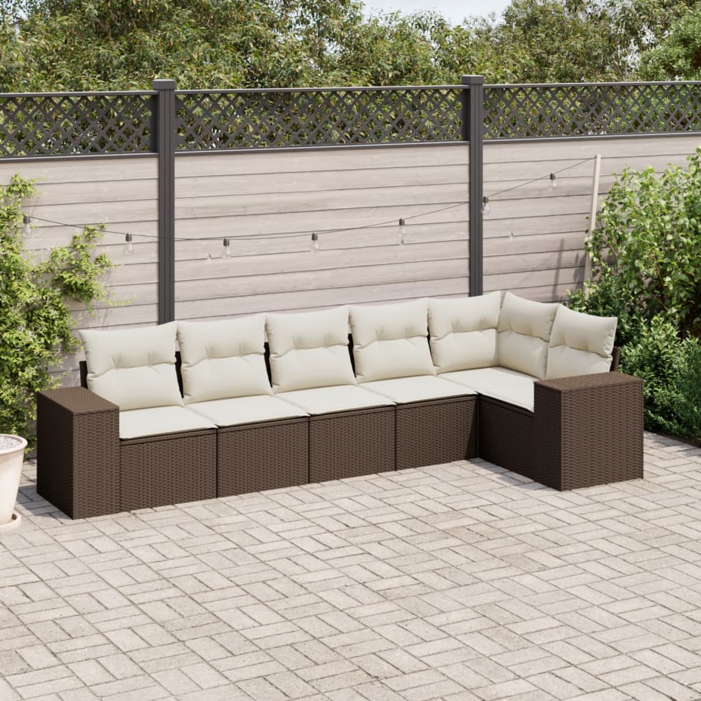 6 Pcs conjunto de sofás jardim c/ almofadões vime PE castanho