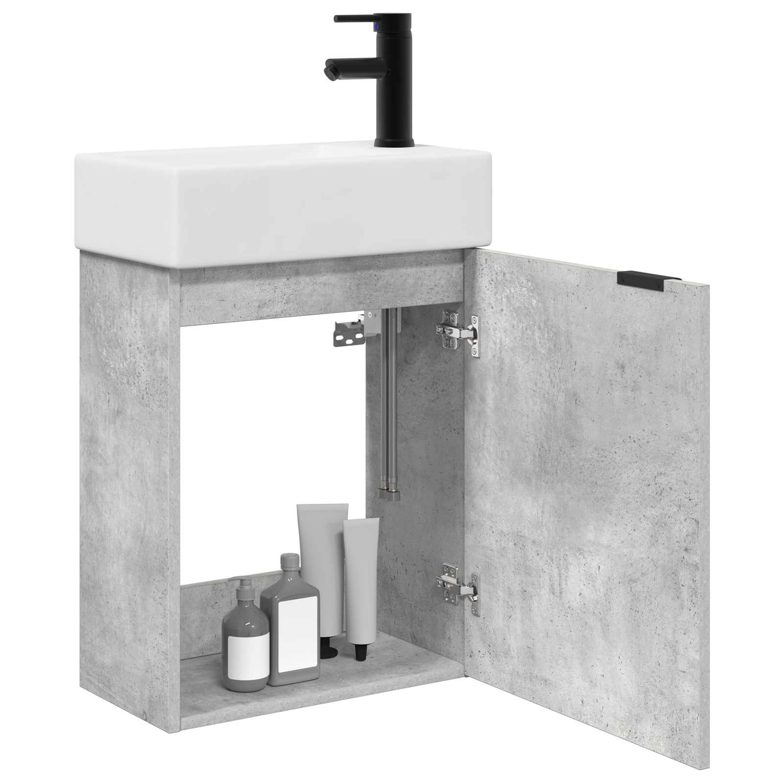 Conjunto de móveis de banheiro com torneira cinzento cimento