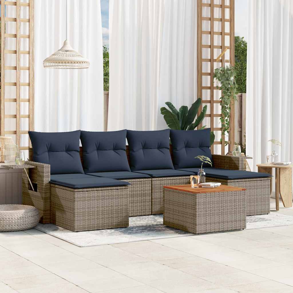 Conjunto de sofá de jardim com 7 peças e almofadas em rattan sintético cinza