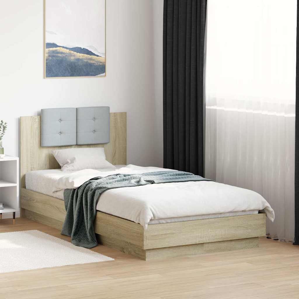 Estrutura cama c/ cabeceira/luzes LED 75x190 cm carvalho sonoma