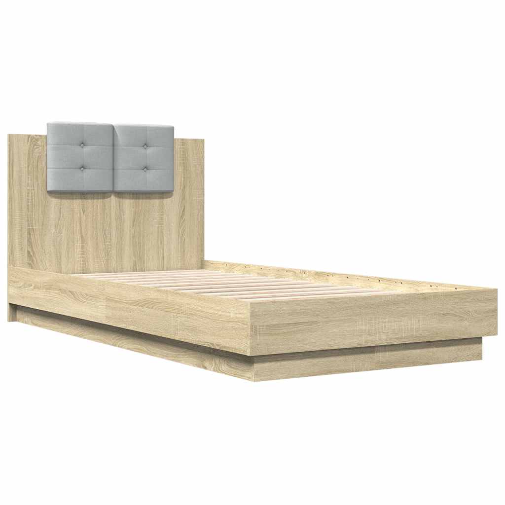 Estrutura cama c/ cabeceira/luzes LED 75x190 cm carvalho sonoma