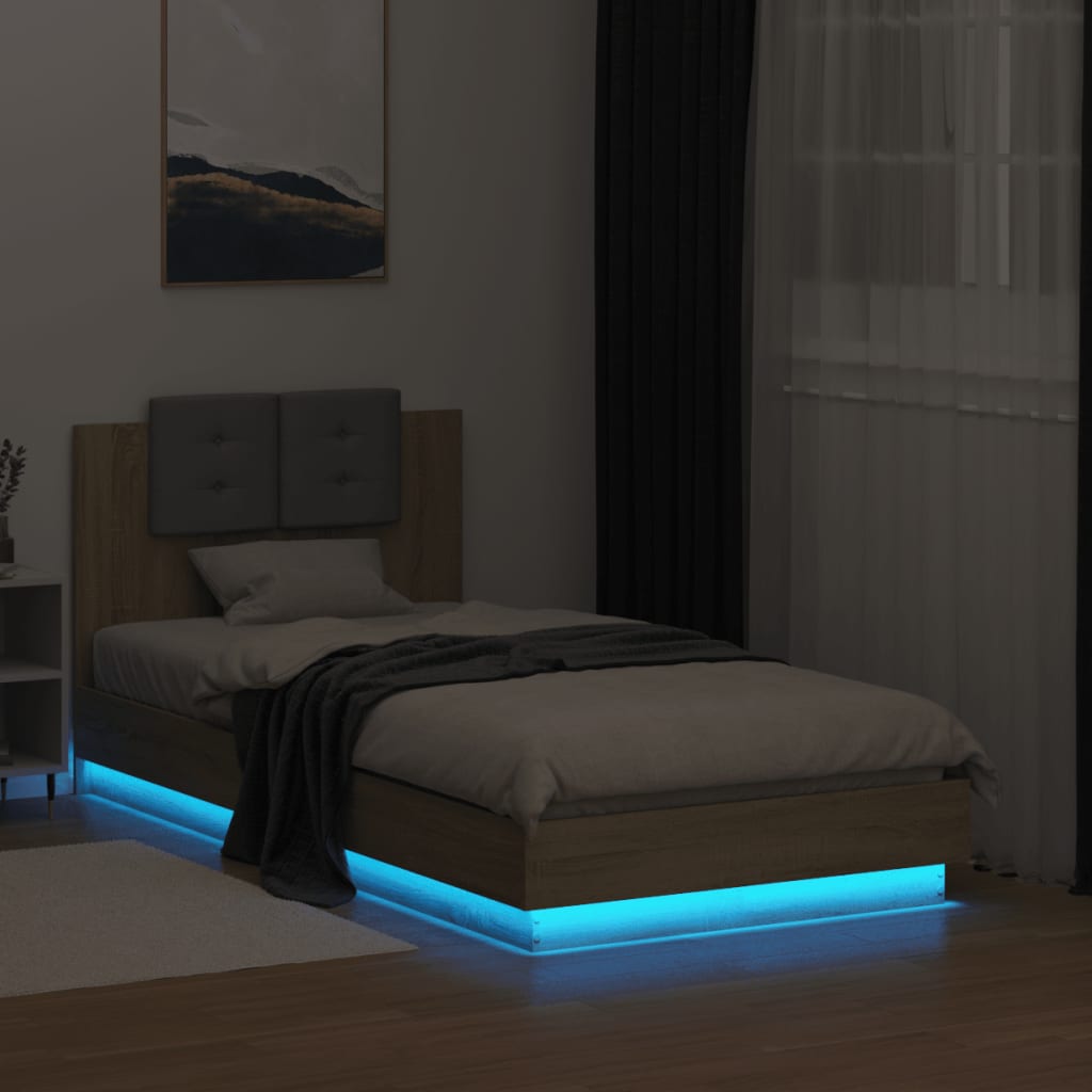 Estrutura cama c/ cabeceira/luzes LED 75x190 cm carvalho sonoma