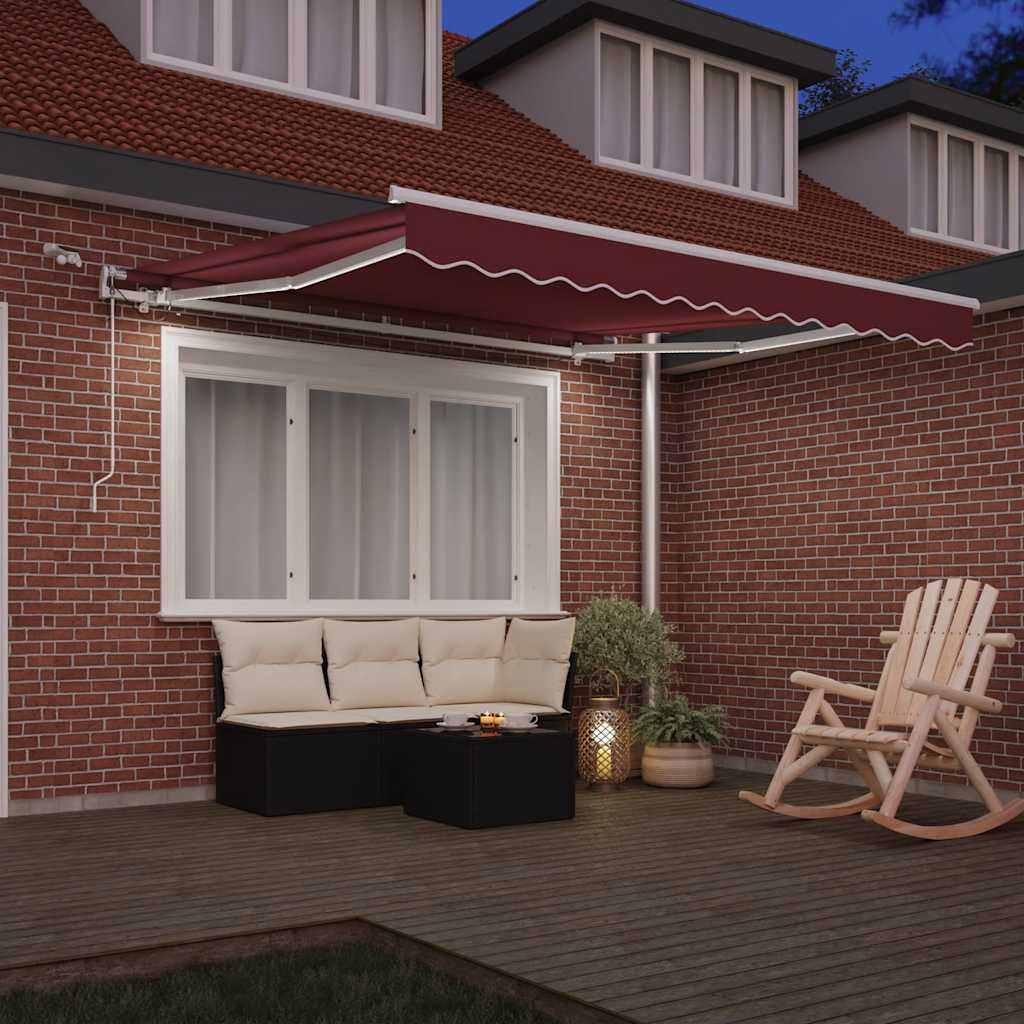 Toldo retrátil automático com luz LED 300x250 cm bordô