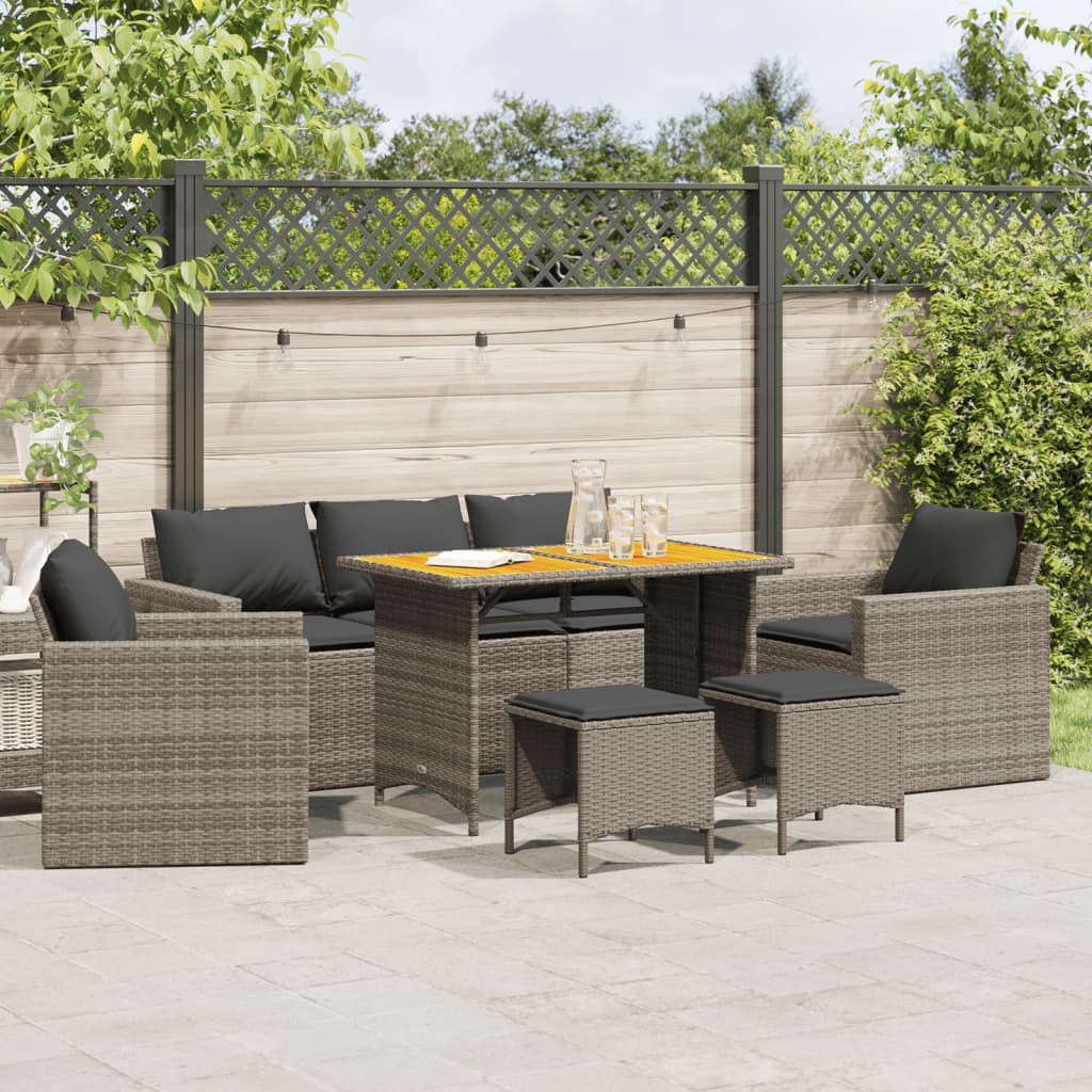 6 Pcs conjunto sofás de jardim com almofadões vime cinzento