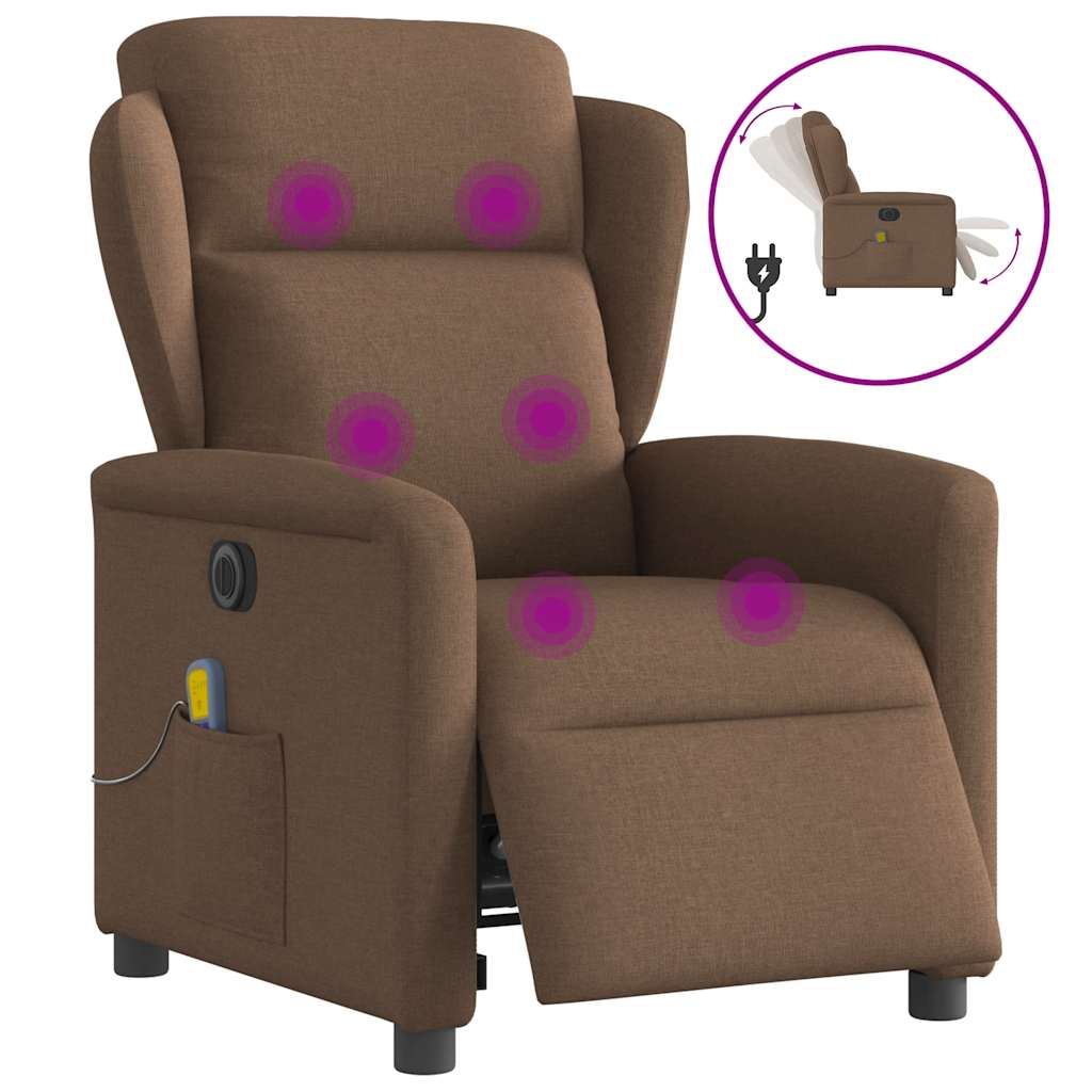 Poltrona de massagens reclinável elétrica tecido castanho