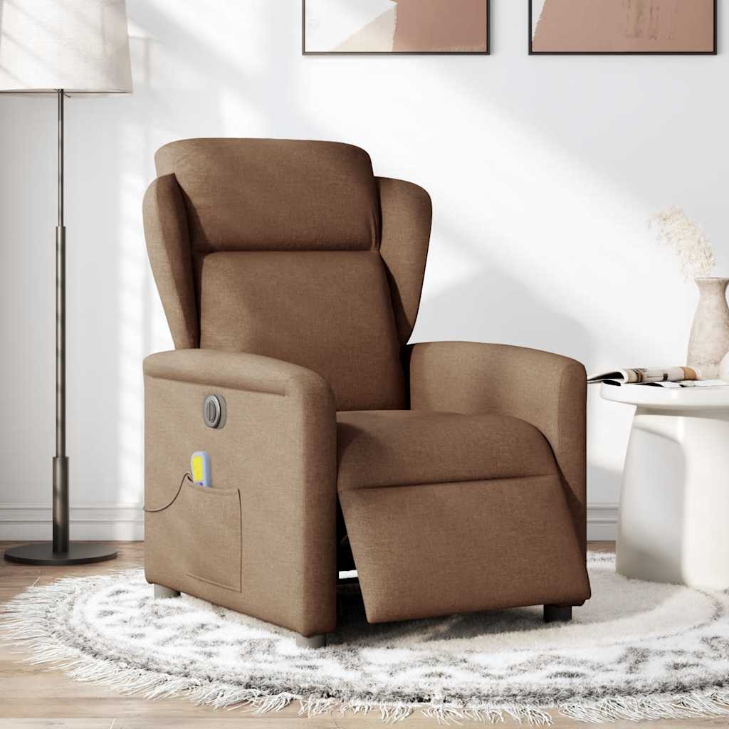 Poltrona de massagens reclinável elétrica tecido castanho