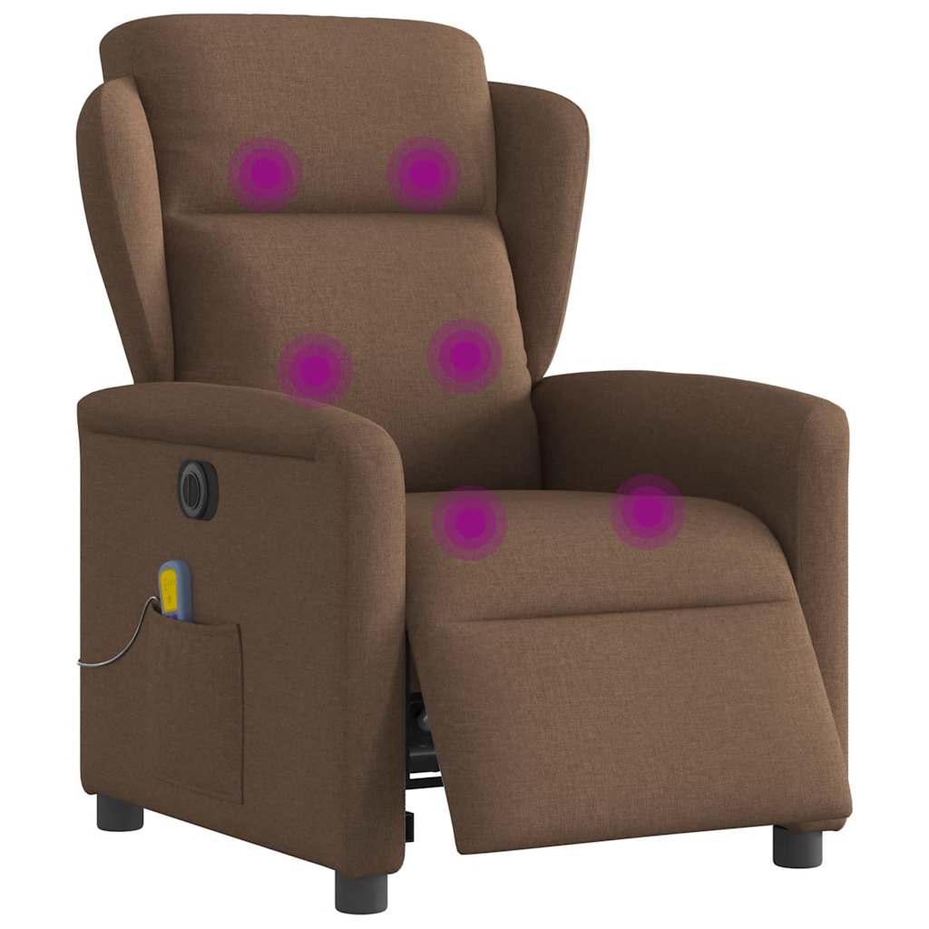 Poltrona de massagens reclinável elétrica tecido castanho