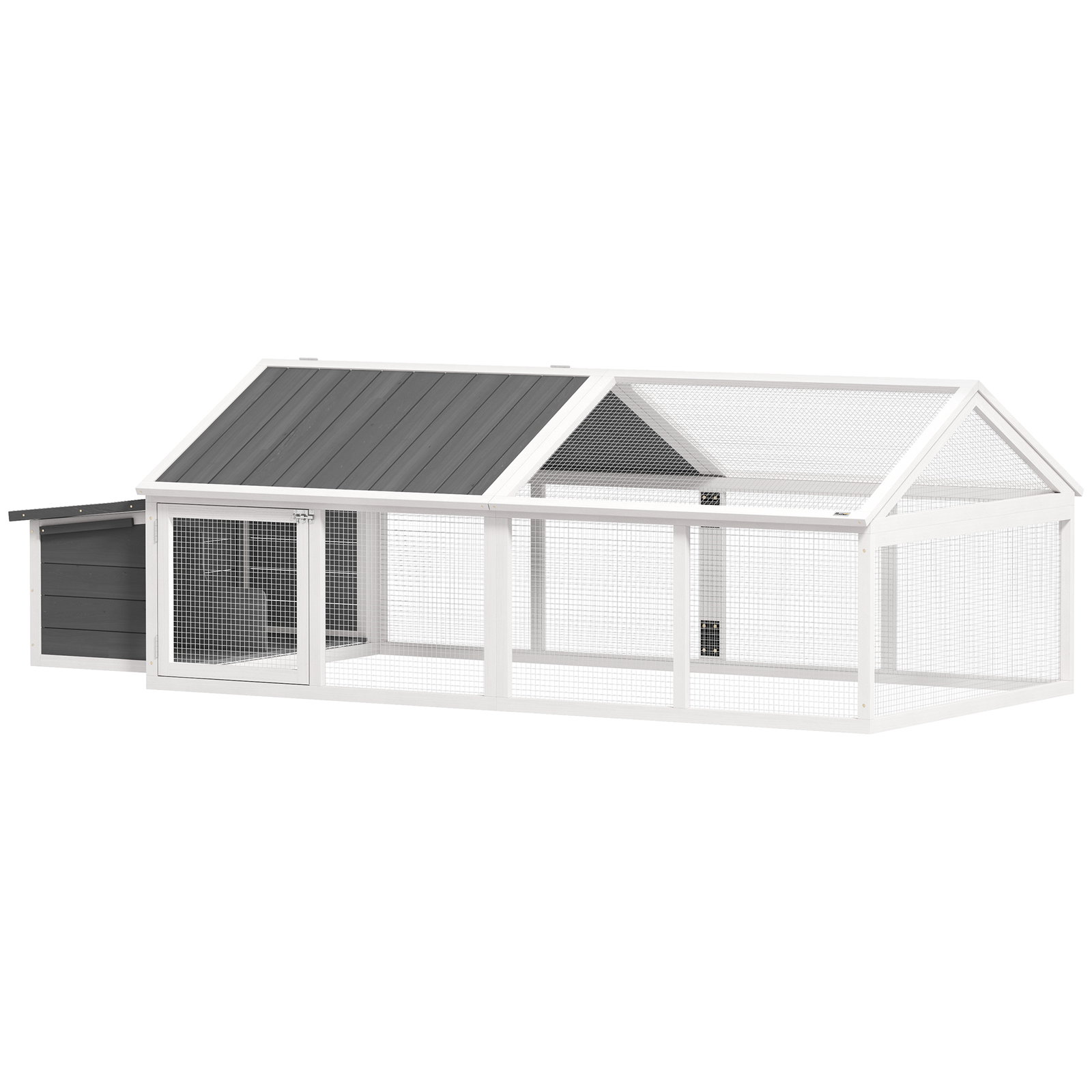 Galinheiro de madeira para 4-8 galinhas com teto abatível portas com fechadura e caixa ninho 240x112,5x76 cm branco