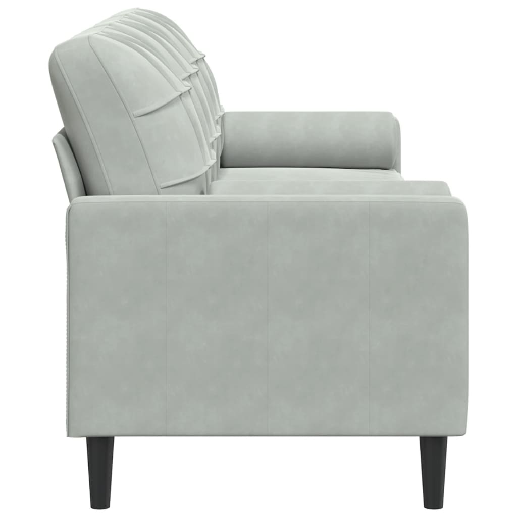 Sofá 3 lug. c/ almofadas decorativas 210 cm veludo cinza-claro