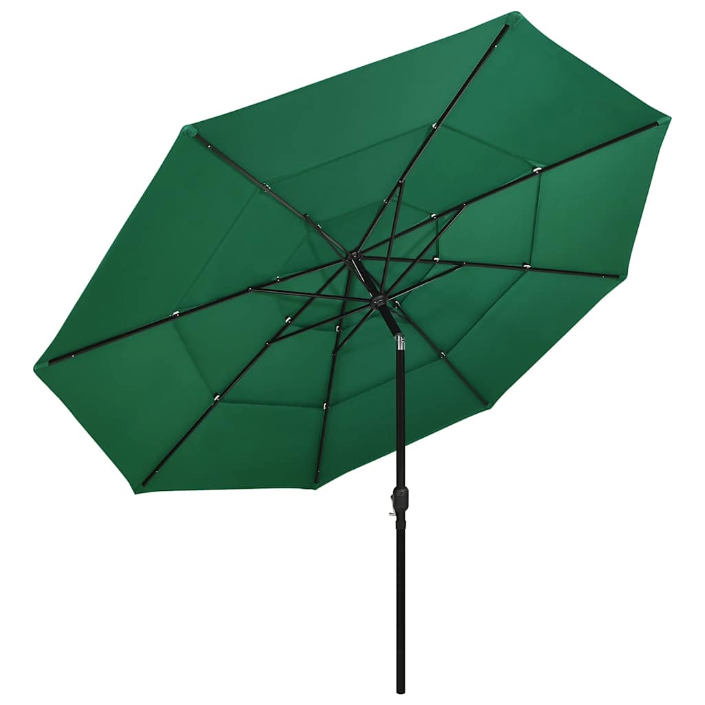 Guarda-sol de jardim 3 camadas c/ poste de alumínio 3,5 m verde