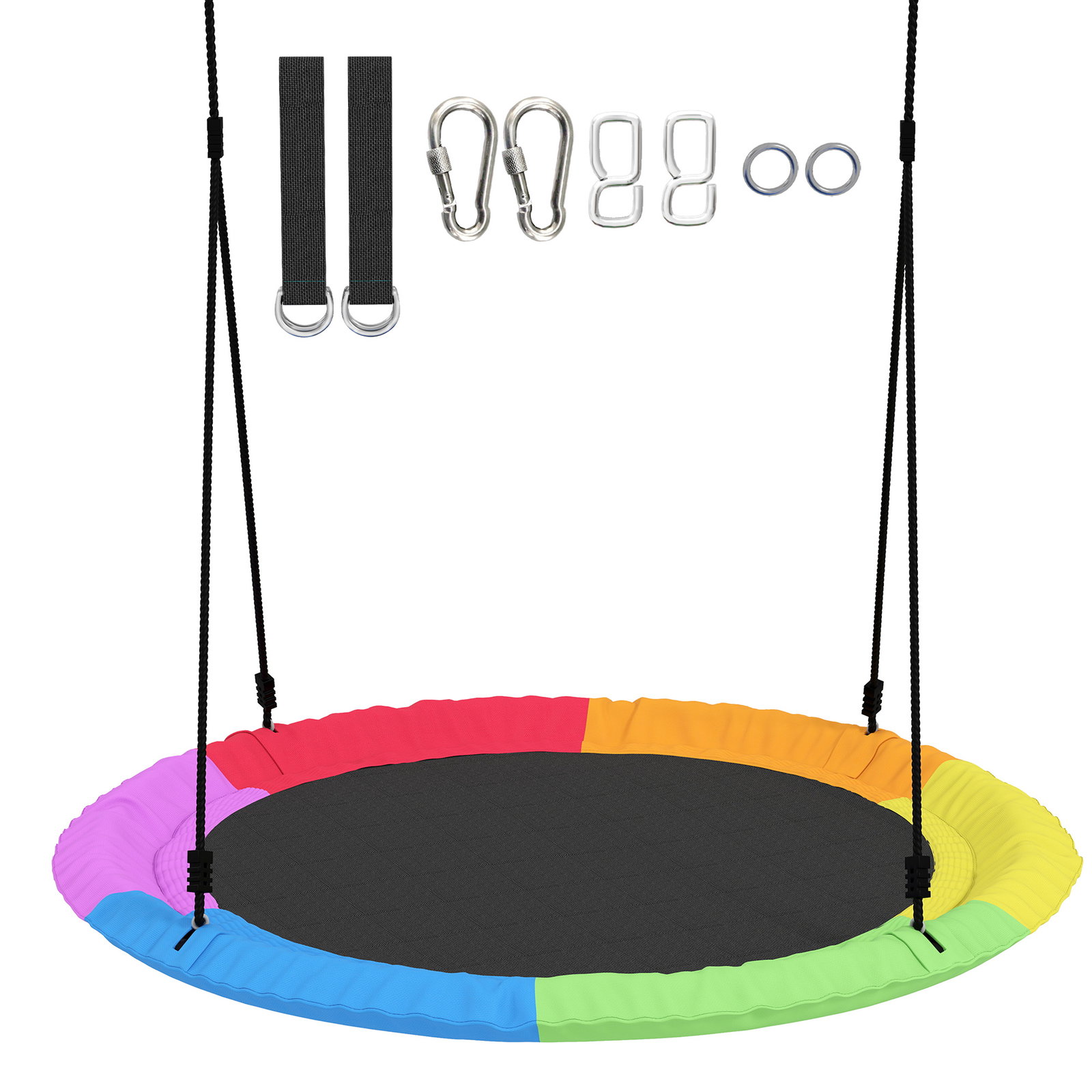 Baloiço ninho infantil ø120 cm altura ajustável baloiço redondo para bebés para árvores para 4 crianças de 3 a 8 anos multicolor