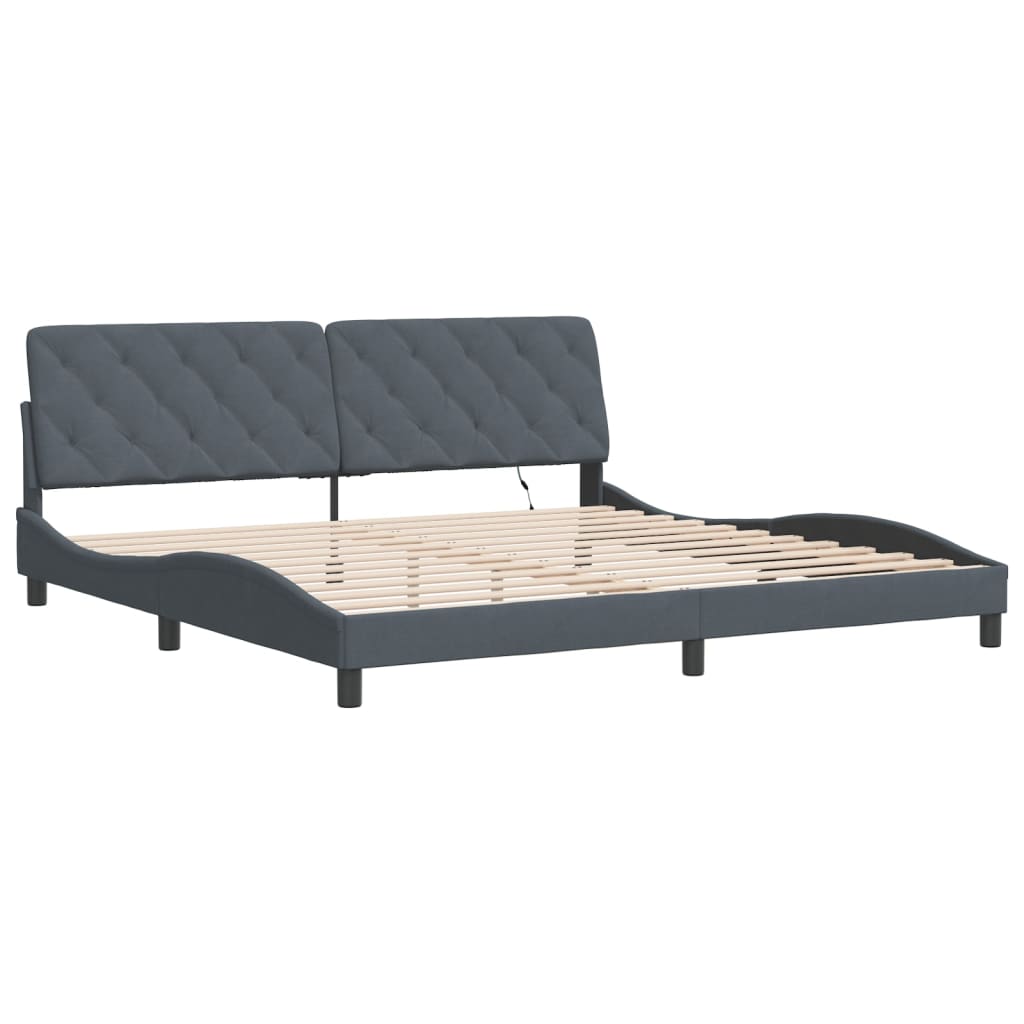 Estrutura de cama com LED sem colchão 200x200cm veludo cinzento-escuro