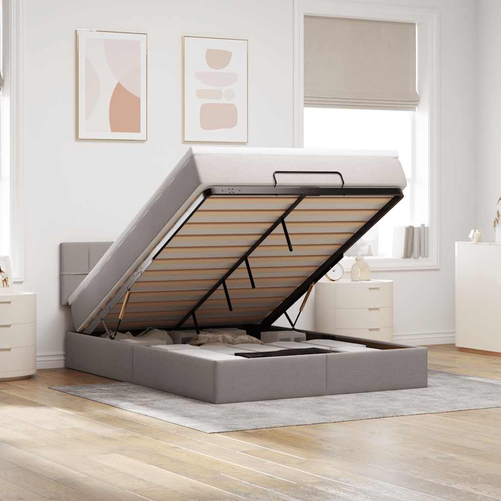 Cama otomana com colchão 140x200 cm tecido cinza