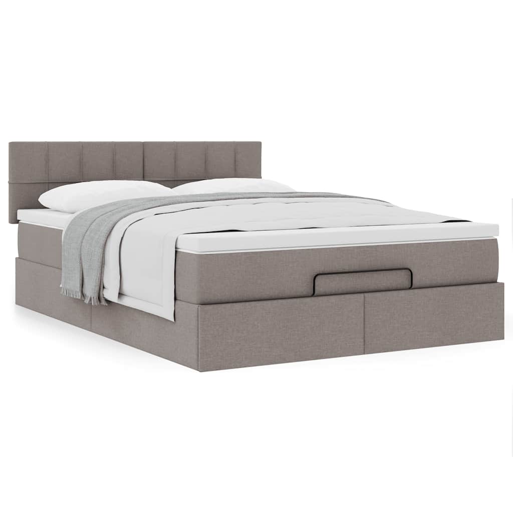 Cama otomana com colchão 140x200 cm tecido cinza