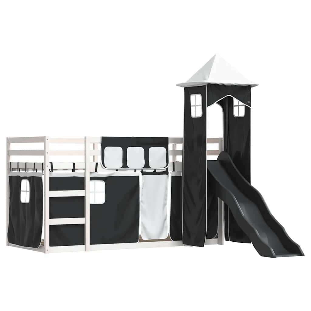 Beliche com escorrega e cortinas 90x200 cm branco e preto