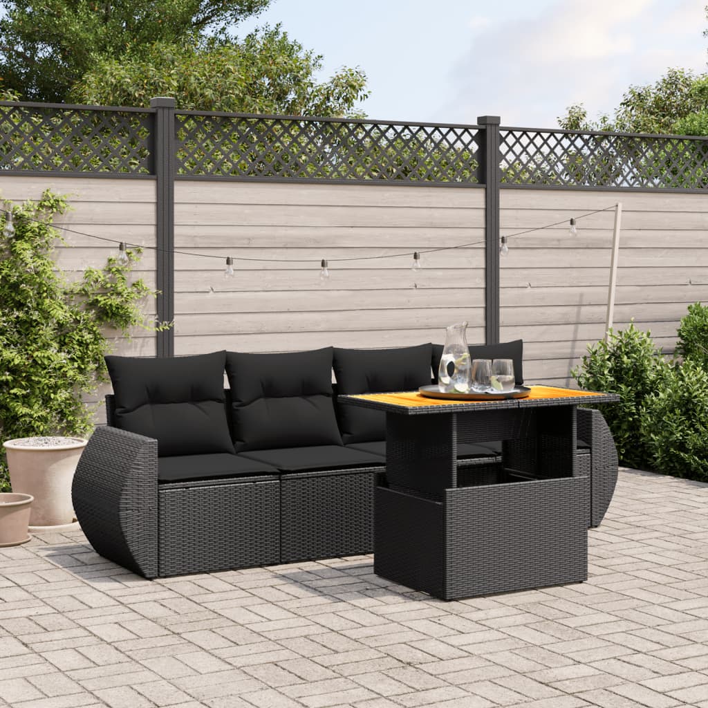 5 Pcs conjunto sofás de jardim com almofadões vime PE preto