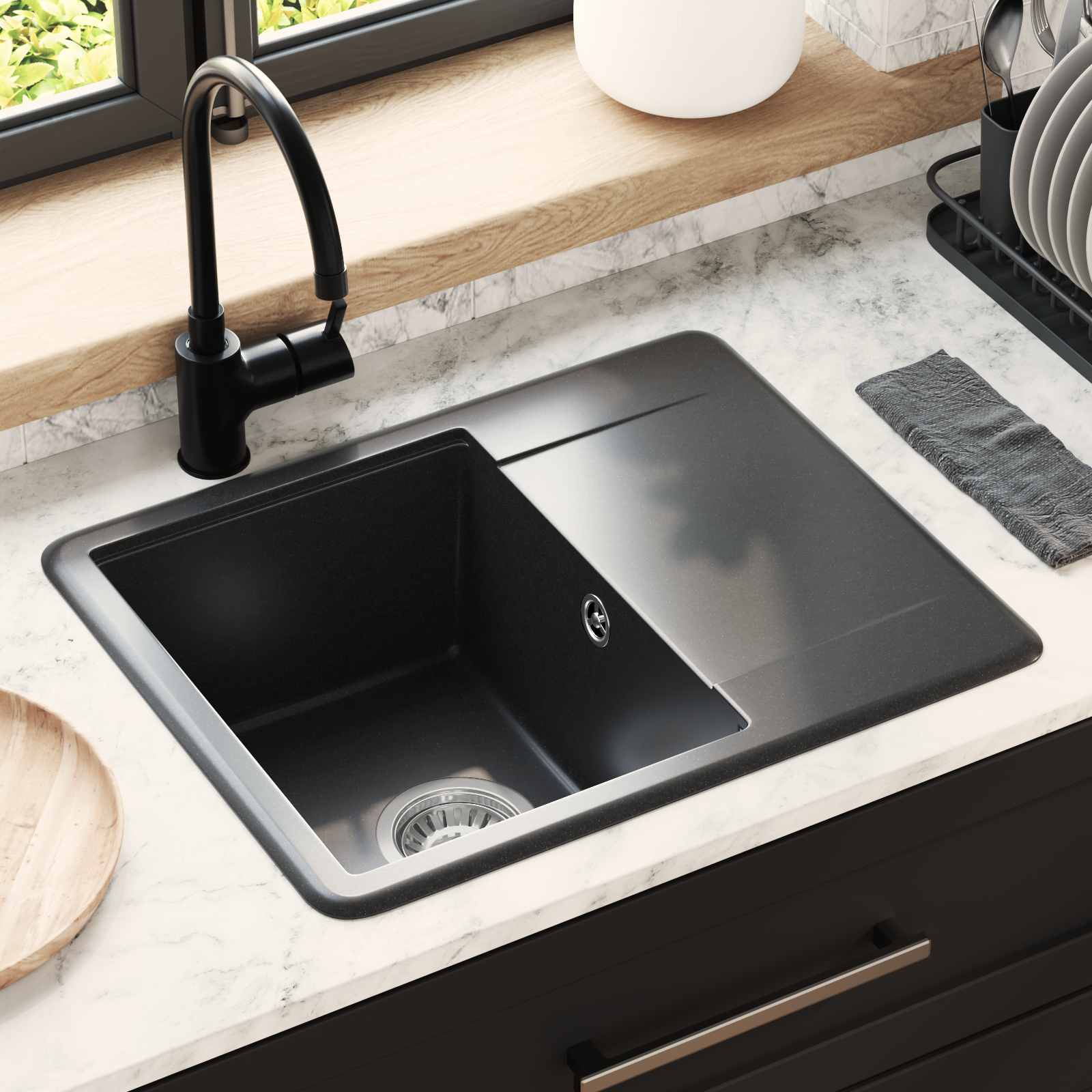 Pia preto 560 x 460 mm 80% quartzo e 20% resina
