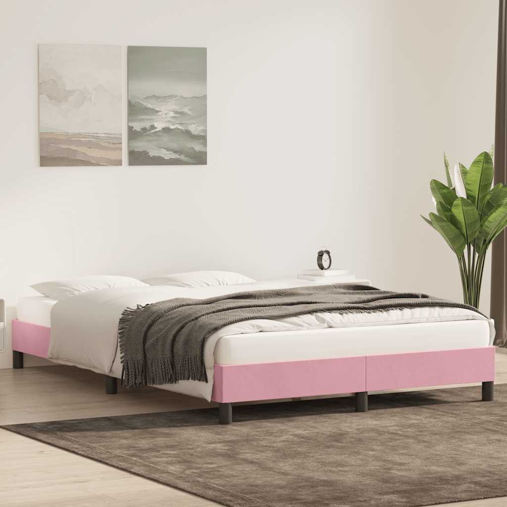 Estrutura de cama sem colchão 160x220 cm veludo rosa
