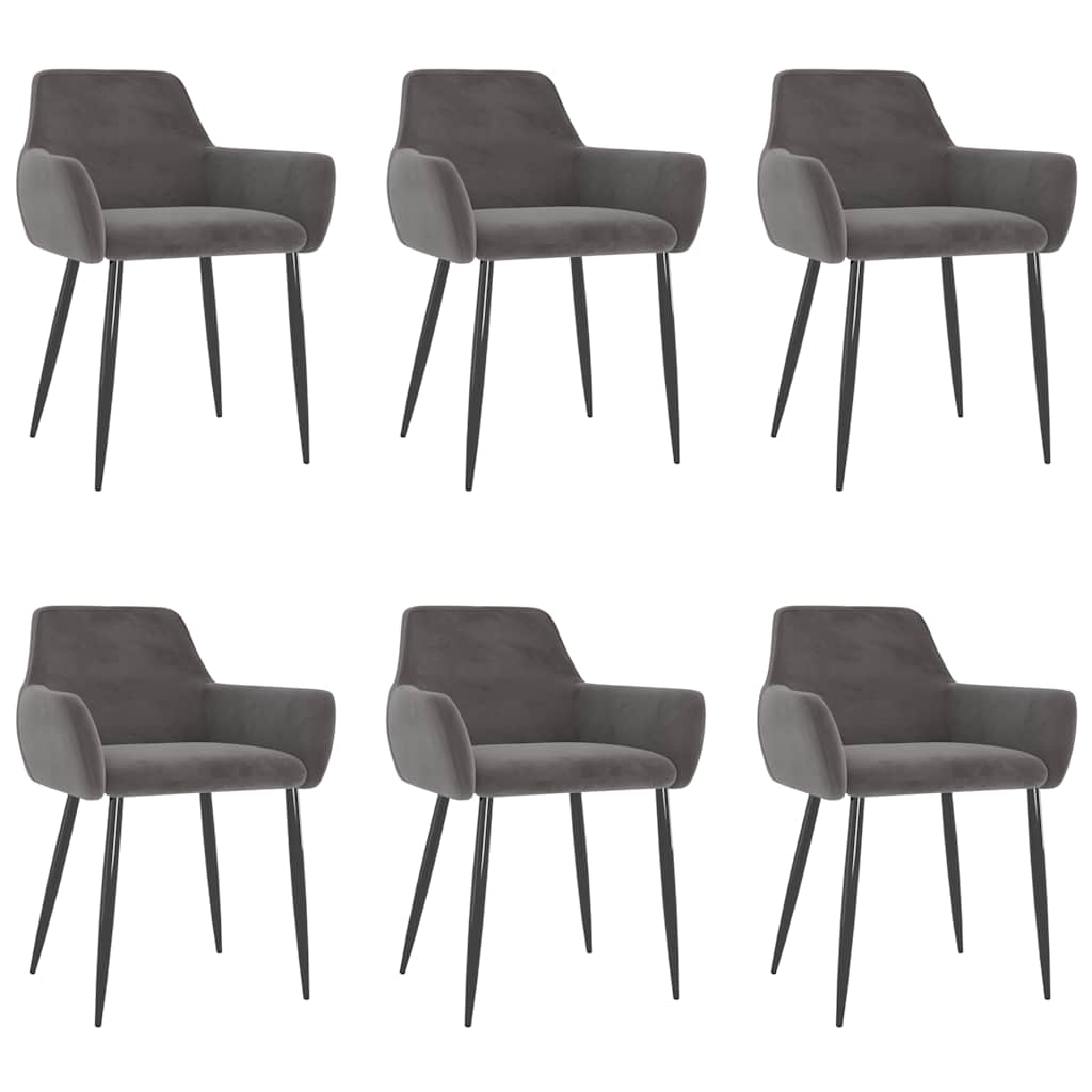 Cadeiras de jantar 6 pcs veludo cinzento-escuro
