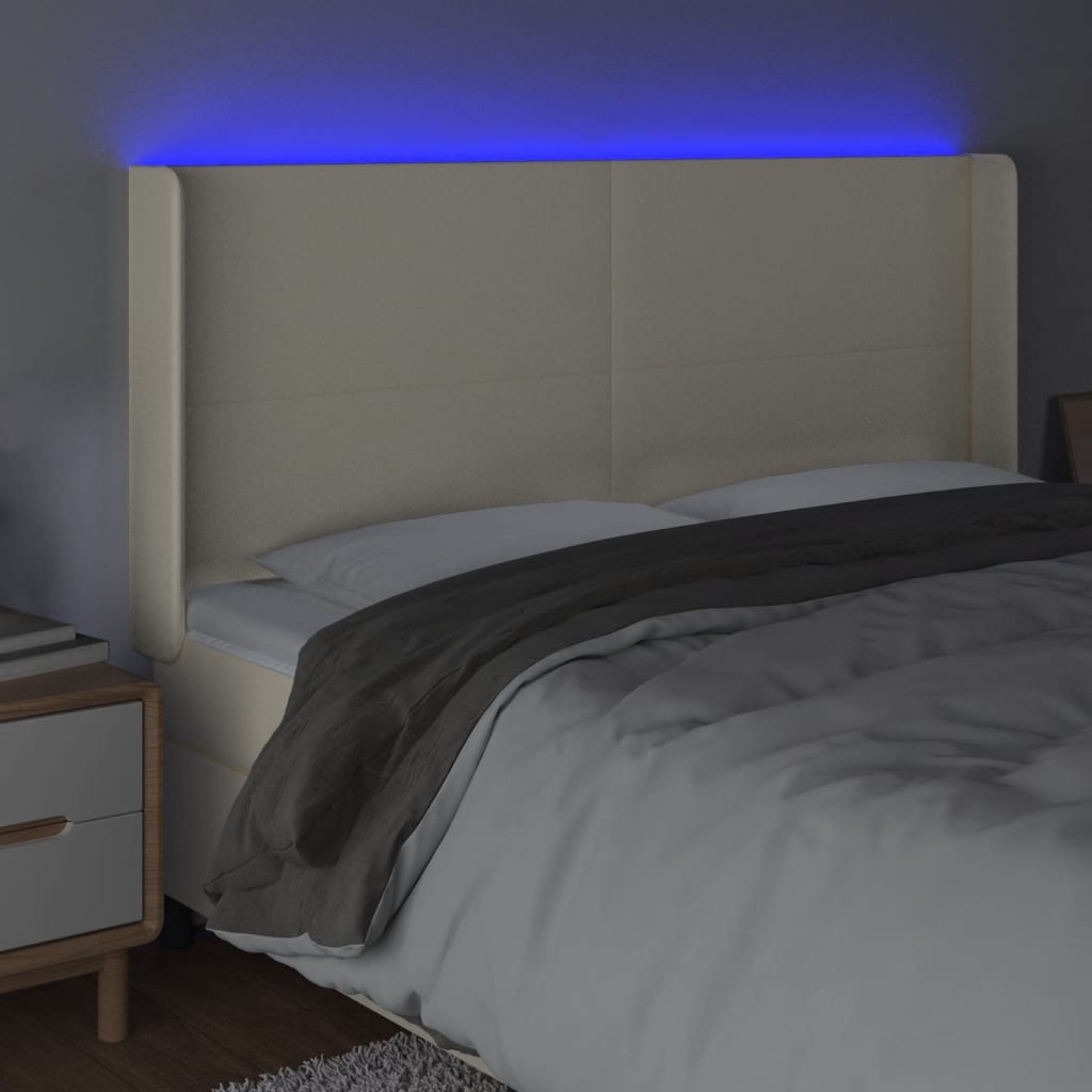 Cabeceira cama c/ LED 183x16x118/128 cm couro artificial crème