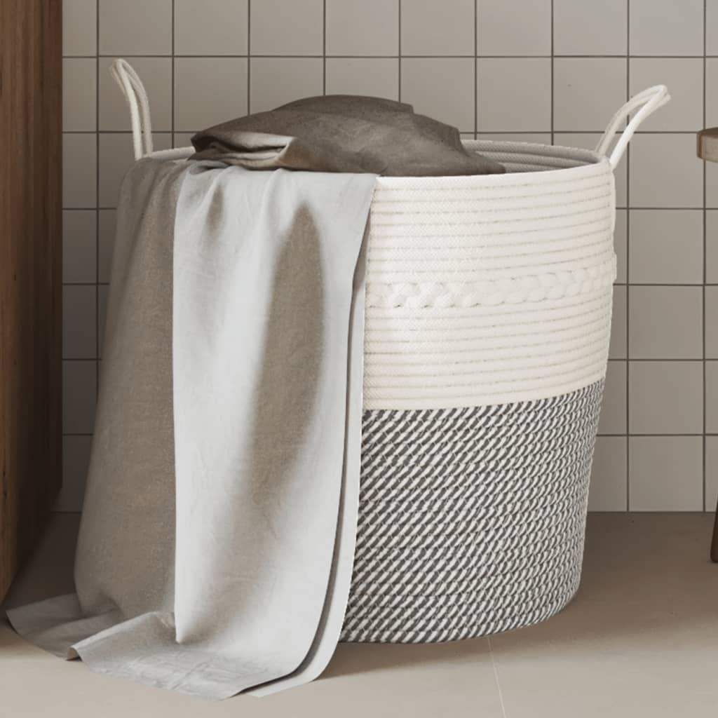 Cesto de arrumação ø43x38 cm algodão cinzento e branco