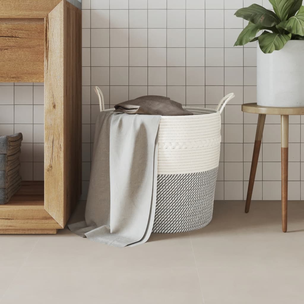Cesto de arrumação ø43x38 cm algodão cinzento e branco