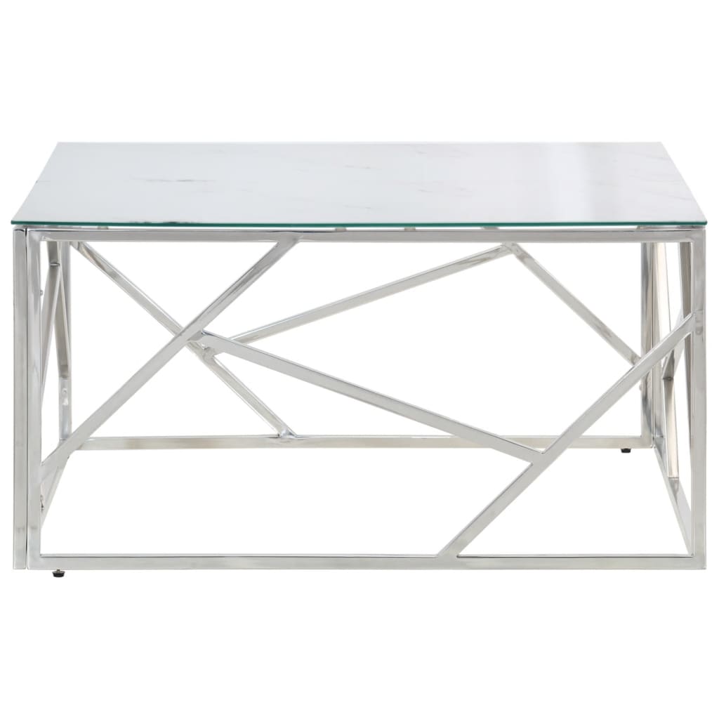 Mesa de centro aço inoxidável e vidro temperado prateado