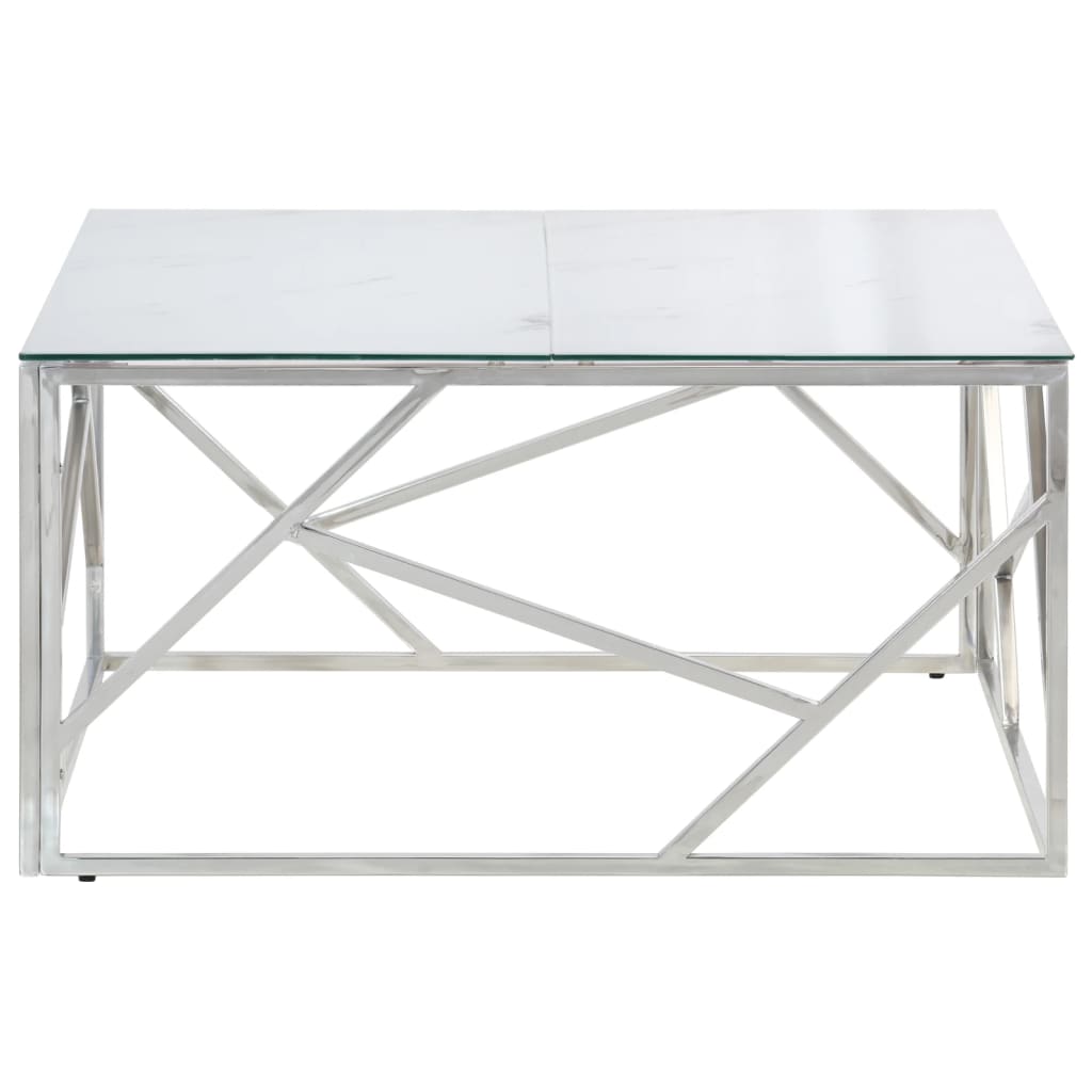 Mesa de centro aço inoxidável e vidro temperado prateado