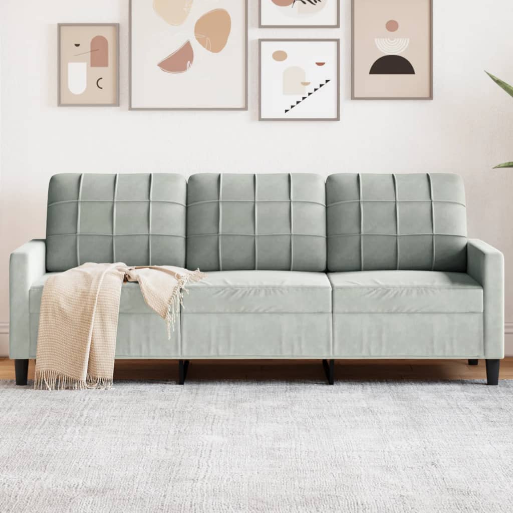 Sofá de 3 lugares 180 cm veludo cinzento-claro