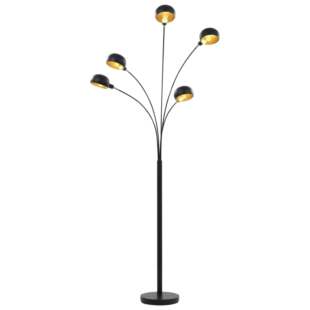 Candeeiro de pé alto 200 cm 5 x e14 preto e dourado