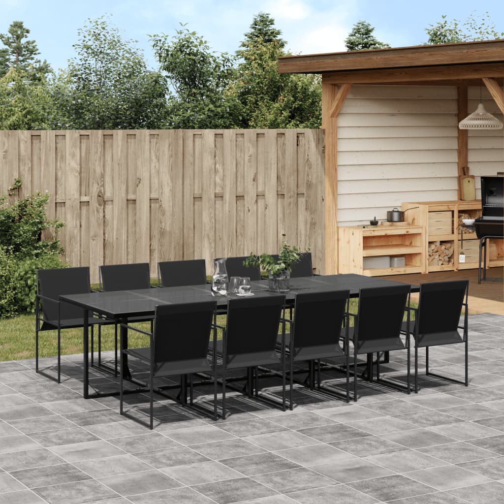 11 Pcs conjunto de jantar para jardim textilene preto