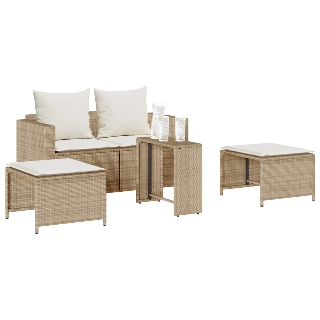 5 Pcs conjunto sofás de jardim c/ almofadões empilhável vime PE