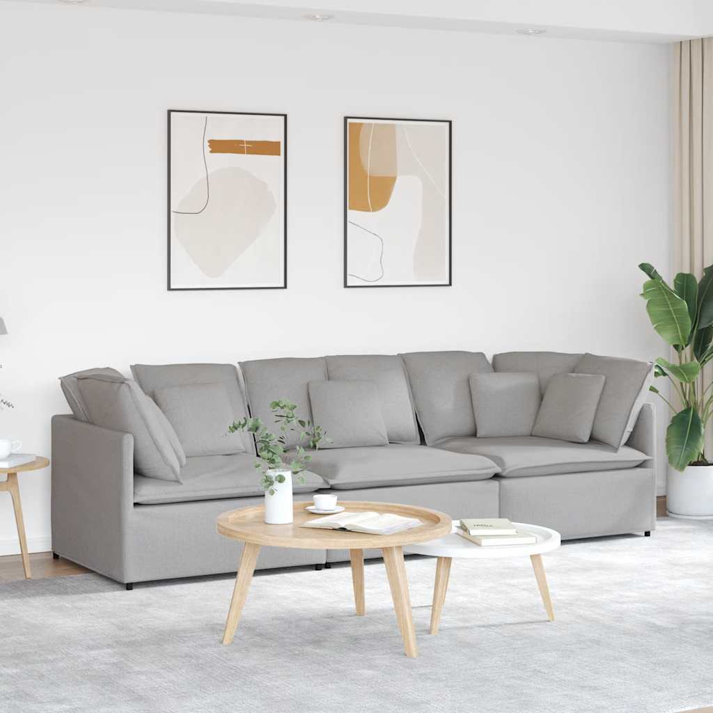 Sofá modular com almofadas tecido cinzento nublado