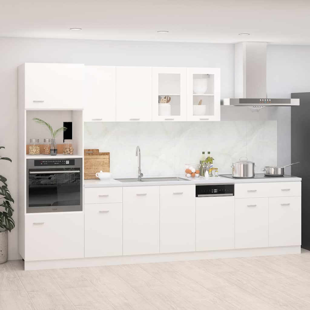 7 Pcs conjunto armários de cozinha derivados de madeira lyon branco